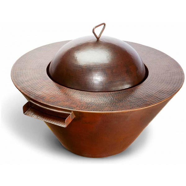 Mesa copper fire bowl with lid